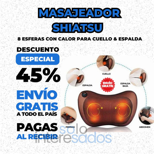 Masajeador Shiatsu 8 Esferas con Calor para Cuello & Espalda