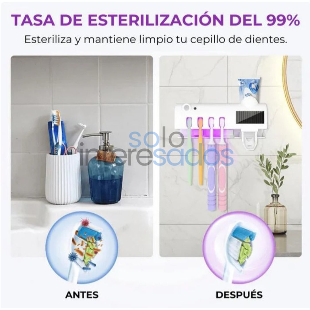 Porta Cepillo Esterilizador UV 3-en-1 (con dispensador automático)