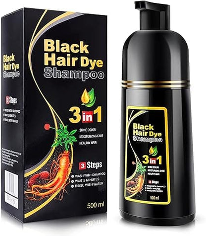 CHAMPÚ TINTE PARA CUBRIR LAS CANAS 500ML, 3-IN-1 NEGRO