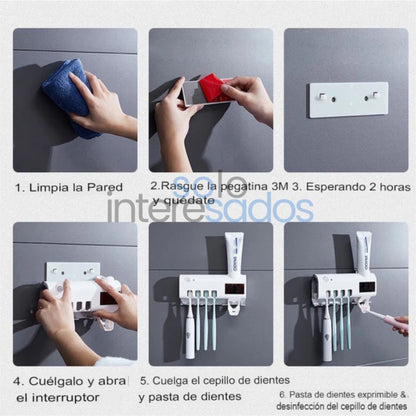 Porta Cepillo Esterilizador UV 3-en-1 (con dispensador automático)
