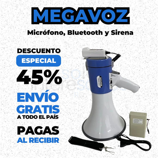 MegaVoz – Megáfono Portátil con Micrófono, Bluetooth y Sirena