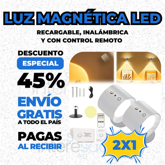 2X1 LuzMagnética LED – Recargable, Inalámbrica y con Control Remoto