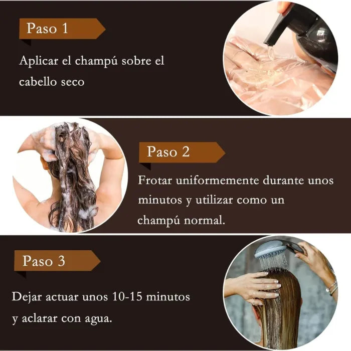 CHAMPÚ TINTE PARA CUBRIR LAS CANAS 500ML, 3-IN-1 NEGRO